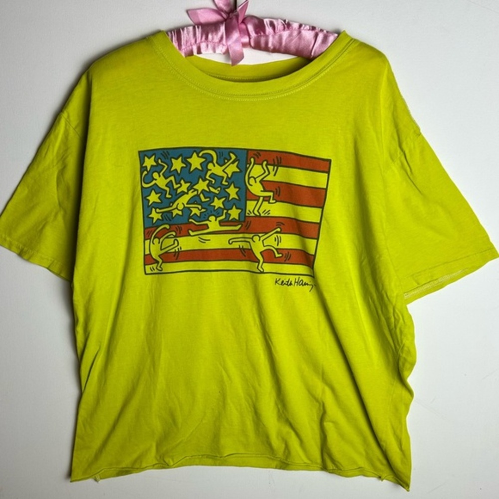 Keith Haring American Flag tee neon green